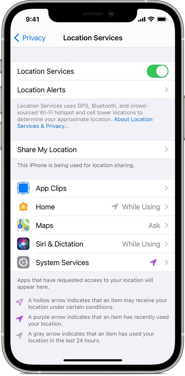 How do I turn off location services on my iPhone?