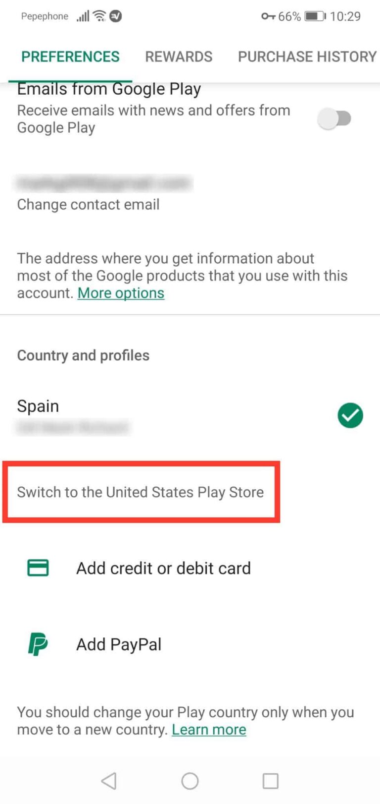 How can I trick my Google Play Store country?