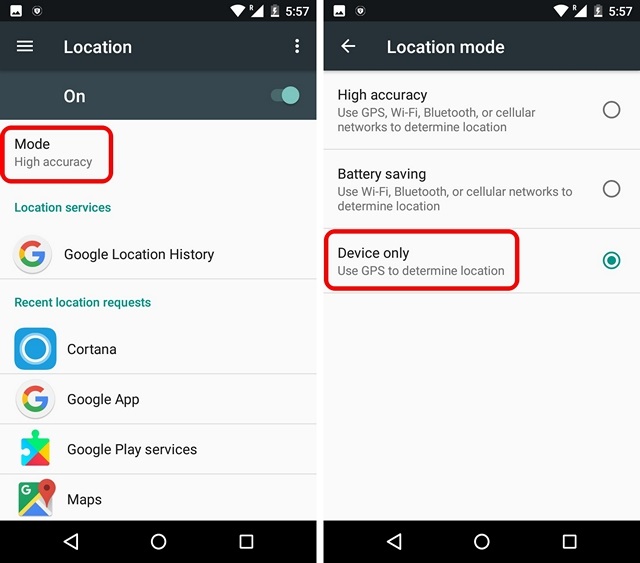 How do I change my GPS location on Android?