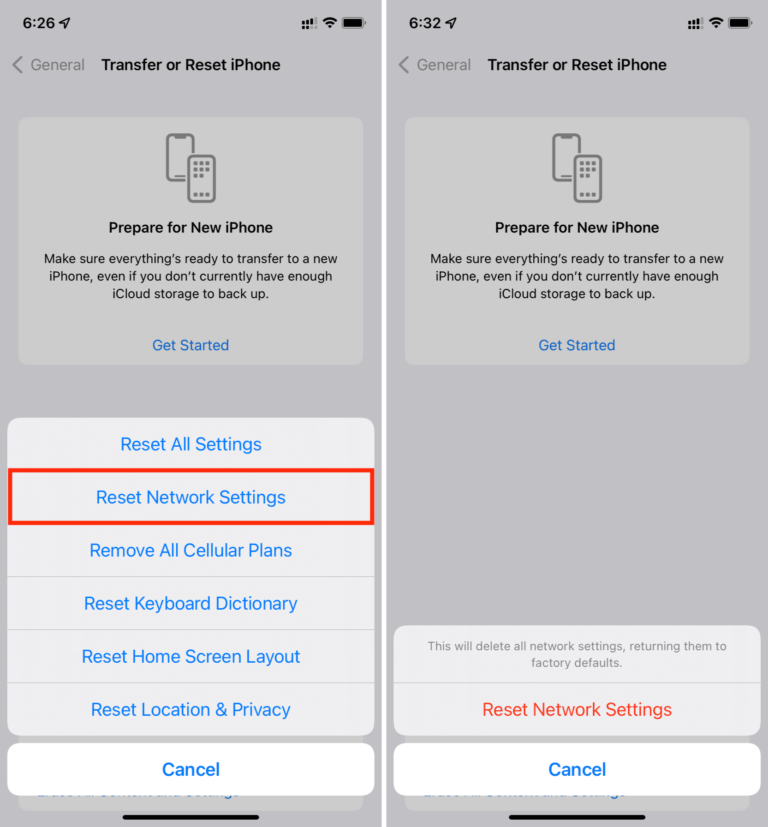 How do I reset network location on iPhone?