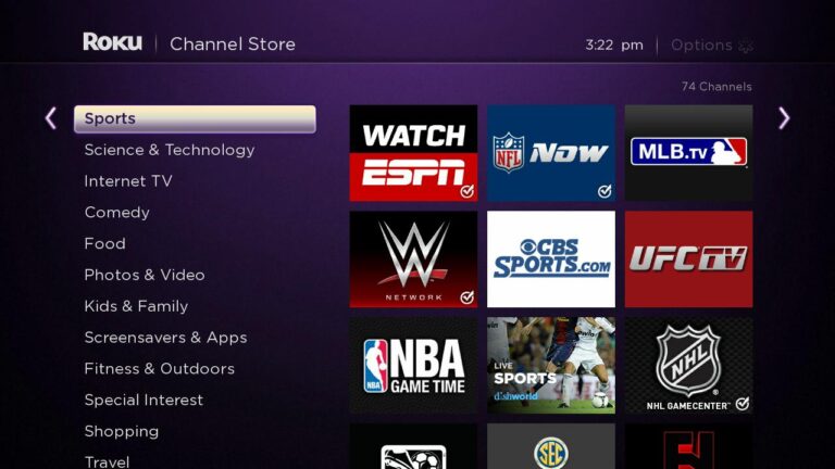 What sports channels do you get with Roku?