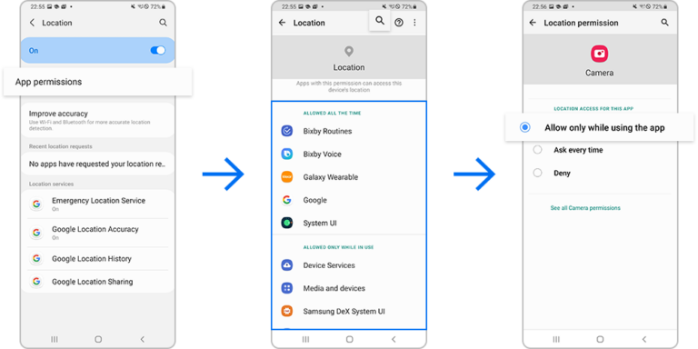 How do I change the location on my Samsung Galaxy device?