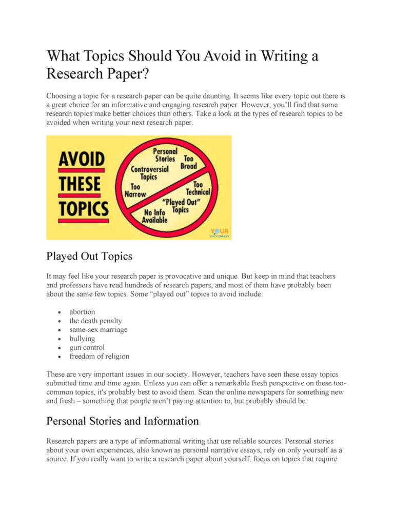 What research topic should you avoid Why?