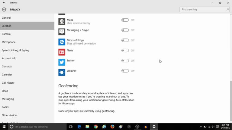 How do I turn off location services in Windows 10?