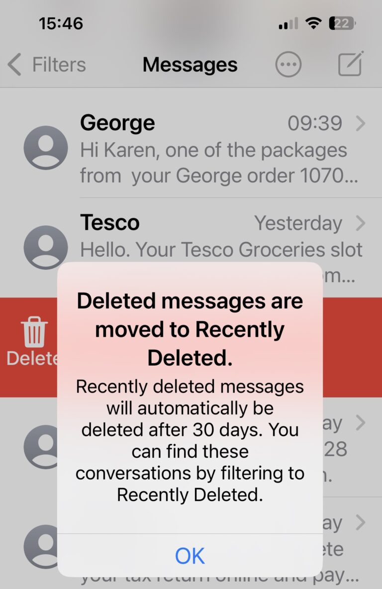 How long are deleted texts recoverable?