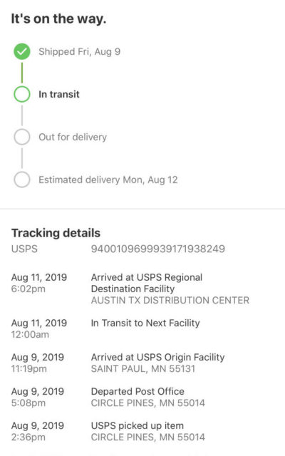 Does in transit mean it will arrive today?