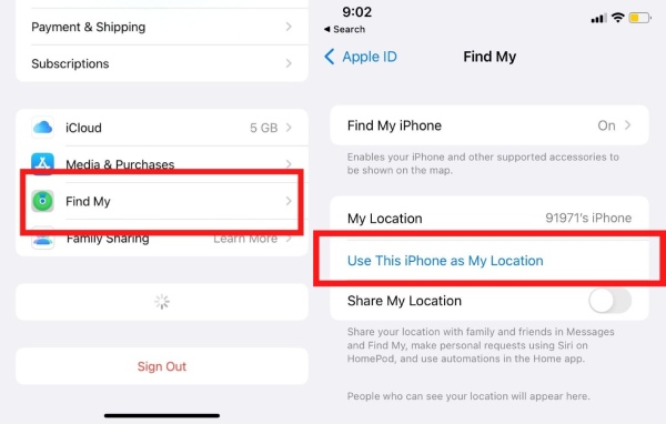 How do I freeze my location in one spot on Find My iPhone?