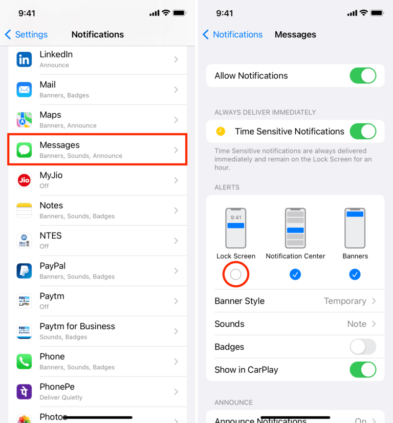 How to hide text messages from lock screen on iPhone?