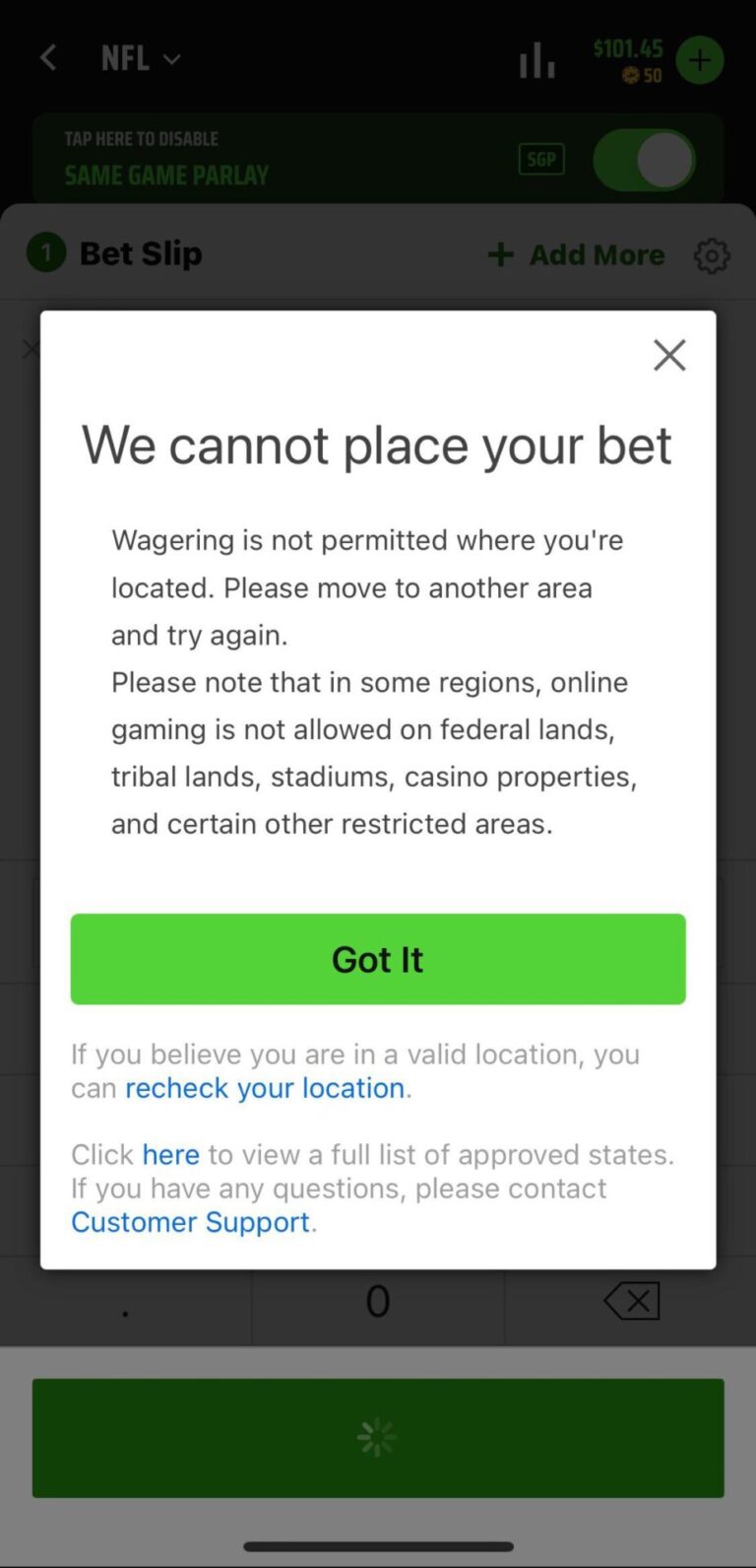 Why is DraftKings not letting me bet?
